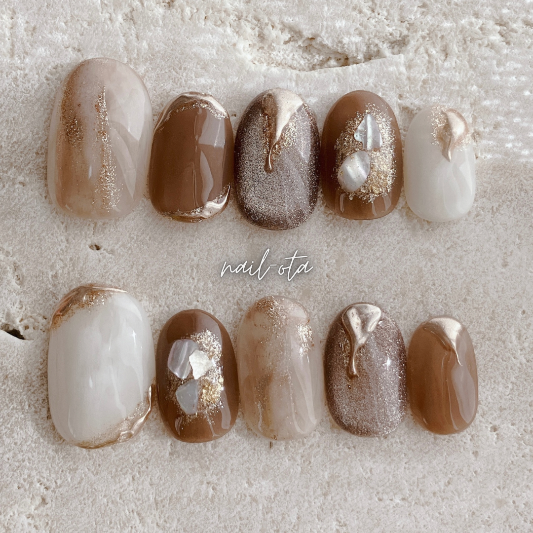 チョコブラウン ネイルチップ 好きな形でオーダー♡ネイルチップC70 ニュアンス ブラウン