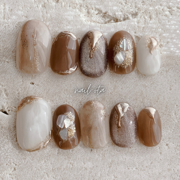 大人ビターチョコネイルチップ ニュアンスネイル ブラウンネイル 成人