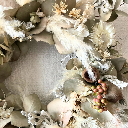 ドライフラワーリース ユーカリ パンパスグラス 白グリーン ナチュラル