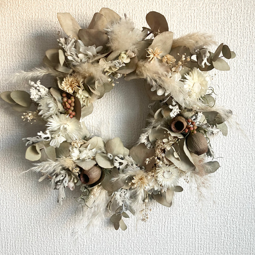 ドライフラワーリース ユーカリ パンパスグラス 白グリーン ナチュラル