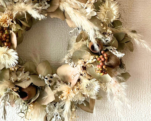 ドライフラワーリース ユーカリ パンパスグラス 白グリーン ナチュラル