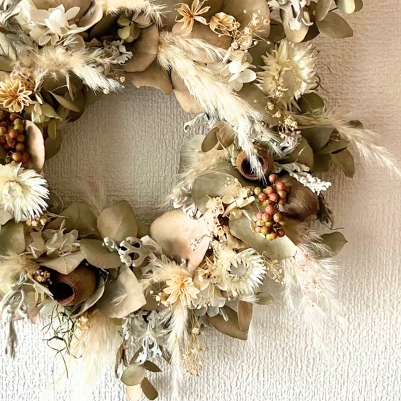 ドライフラワーリース ユーカリ パンパスグラス 白グリーン ナチュラル