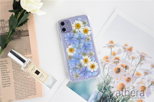 ＊本物のお花＊ 植物図鑑 押し花スマホケース iPhone15 14 13  AQUOS Xperia Galaxy 1枚目の画像