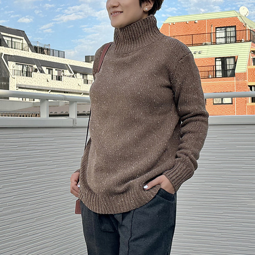新作】綿100ハイネックニット（ココアブラウン）23027BRF ニット