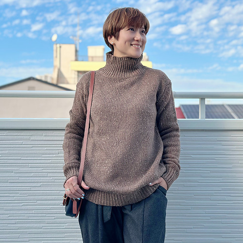 新作】綿100ハイネックニット（ココアブラウン）23027BRF ニット