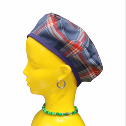 タータンチェック　ベレー帽:水色 5枚目の画像