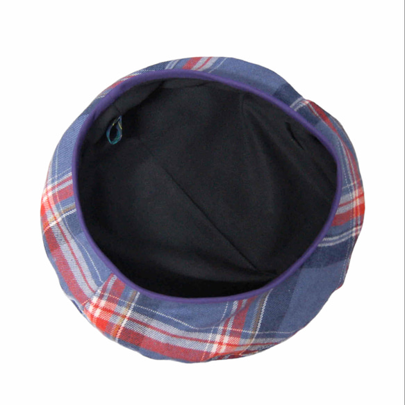タータンチェック　ベレー帽:水色 6枚目の画像