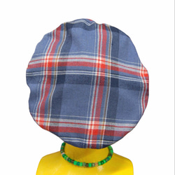 タータンチェック　ベレー帽:水色 1枚目の画像