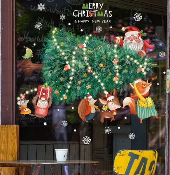 ウォールステッカー ST16 クリスマスツリー　サンタ　動物　癒す　DIY 窓シール　インテリアシート　剥がせる 3枚目の画像