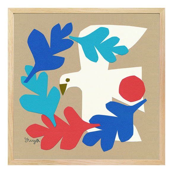 [額縁付き] YUYA「白い鳥が飛ぶ」切り絵作家 アートポスター 天然木フレーム 北欧 ナチュラル AFYY05 1枚目の画像
