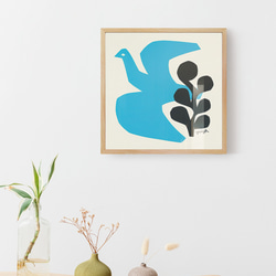 [額縁付き] YUYA「BLUE BIRD」切り絵作家 アートポスター 天然木フレーム 北欧 ナチュラル AFYY03 2枚目の画像