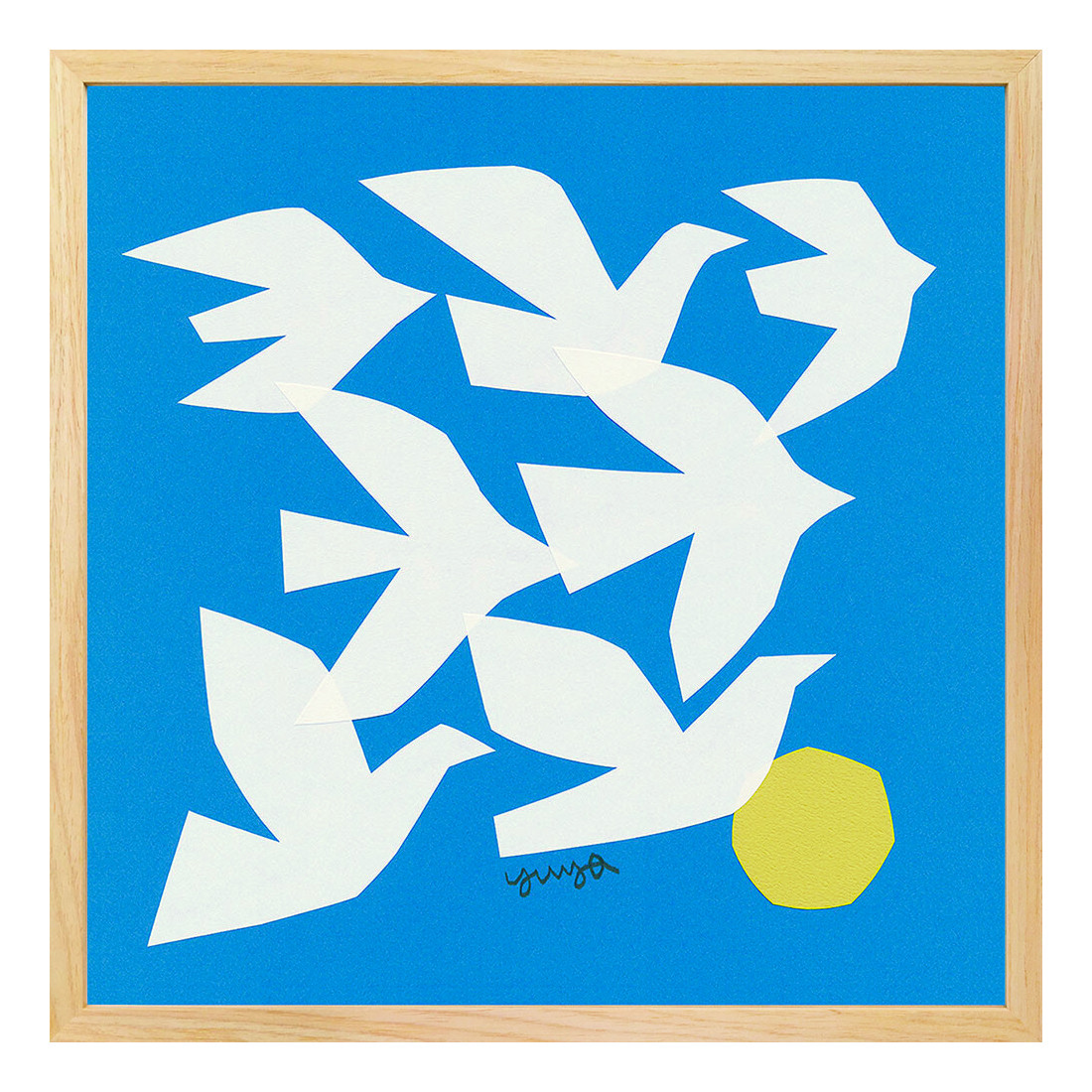 額縁付き] YUYA「FLYING BIRDS」切り絵 アートポスター 天然木