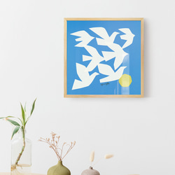 [額縁付き] YUYA「FLYING BIRDS」切り絵 アートポスター 天然木フレーム 北欧 ナチュラル AFYY02 2枚目の画像
