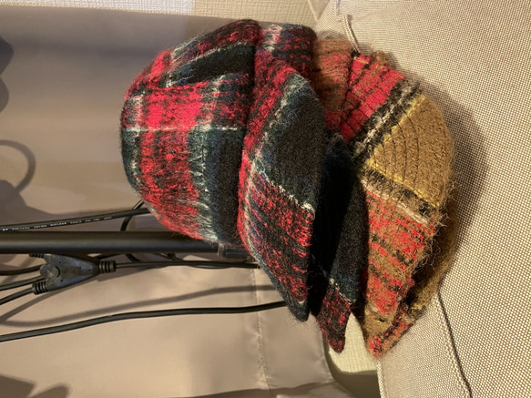 check mohair wool cap 4枚目の画像