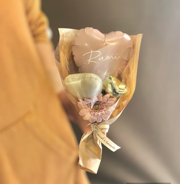 【送料無料】くすみカラー♡miniハートバルーンブーケ│　手持ち花束ブーケ　大量注文大歓迎　＊4個までご購入可能ページ＊ 6枚目の画像