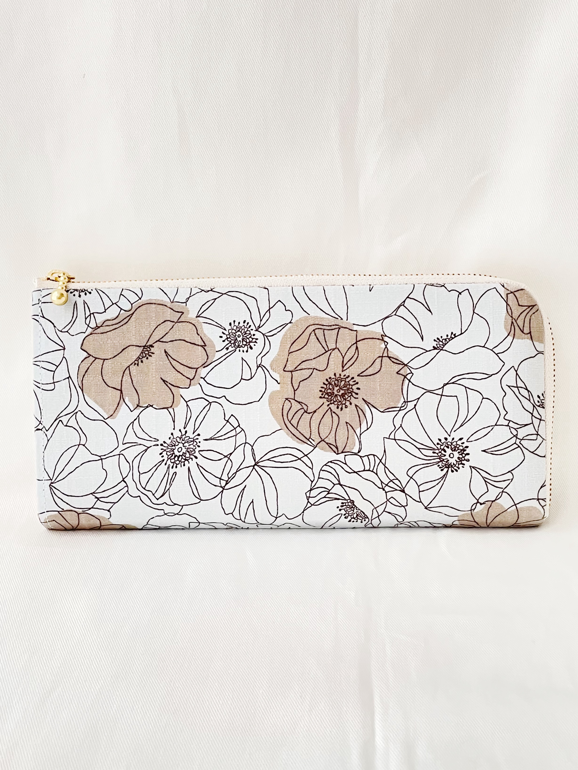 L字ファスナー長財布　ラミネート　花柄　ブルー系　薄い 軽量 花柄　蛇腹付き　布財布　財布　布　春【受注制作】