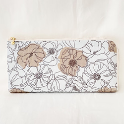 花柄フリースラグ 大きめ L字ファスナー長財布 ラミネート 花柄 ブルー系 薄い 軽量 花柄 蛇腹