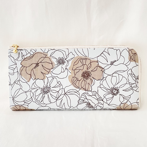 L字ファスナー長財布 ラミネート 花柄 ブルー系 薄い 軽量 花柄 蛇腹