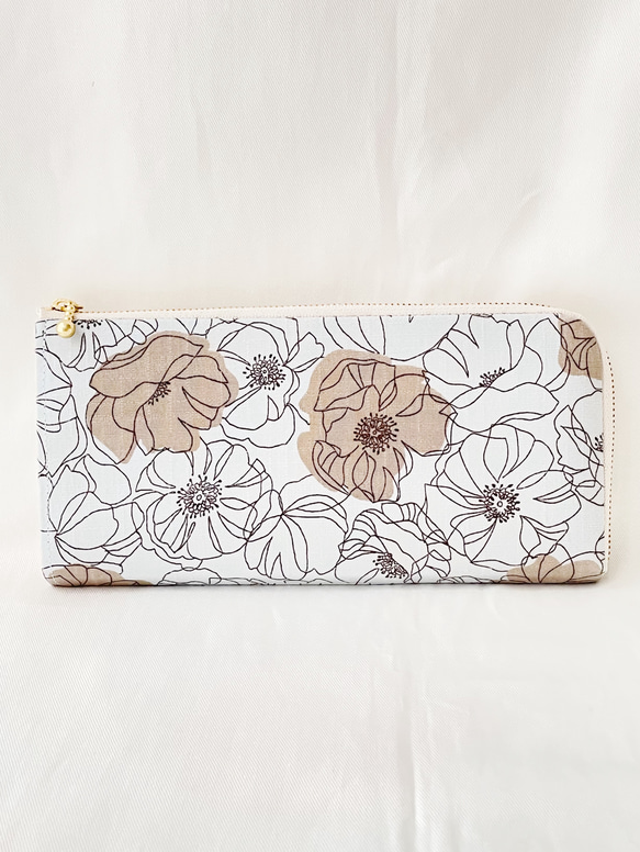 L字ファスナー長財布 ラミネート 花柄 ブルー系 薄い 軽量 花柄 蛇腹