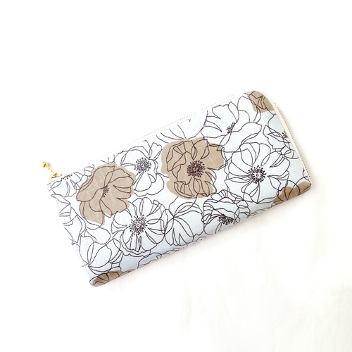 L字ファスナー長財布 ラミネート 花柄 ブルー系 薄い 軽量 花柄 蛇腹