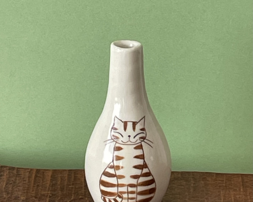 一輪挿しミニ(猫絵)茶トラ猫 一輪挿し・花瓶・花器 ulalaneko