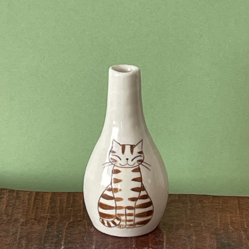 一輪挿しミニ(猫絵)茶トラ猫 一輪挿し・花瓶・花器 ulalaneko