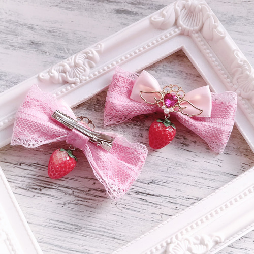 量産型 地雷系 ヘアクリップ 2個セット ピンク いちご ヘアピン