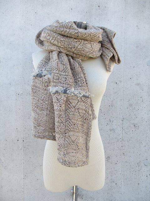 SALE　大好評再販　七変化着回し可能　ベージュ杢カラフルネップ入りすかし編みストールベスト　ポンチョ　　１枚限定