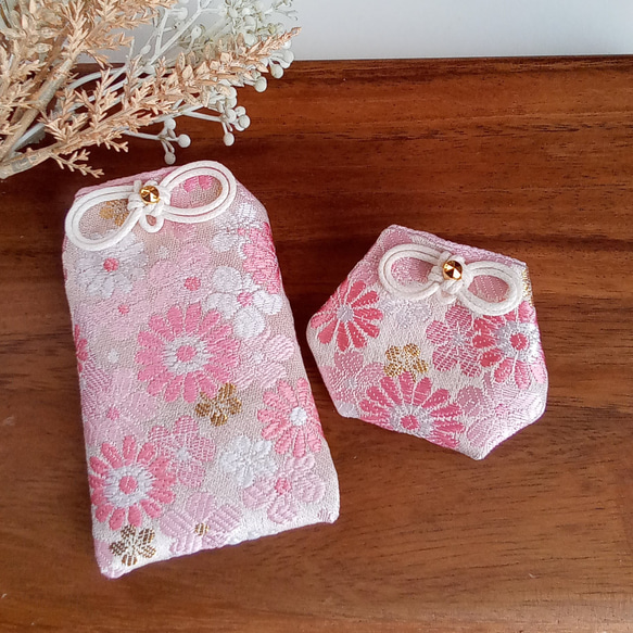 お守り袋 金欄 梅菊重ね(ピンク) セット売りもあります その他ケース