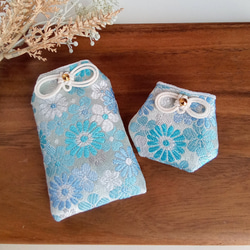 お守り袋 金欄 梅菊重ね(水色) セット売りもあります その他ケース 心