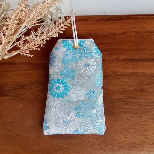 お守り袋 金欄 梅菊重ね(水色) セット売りもあります その他ケース 心