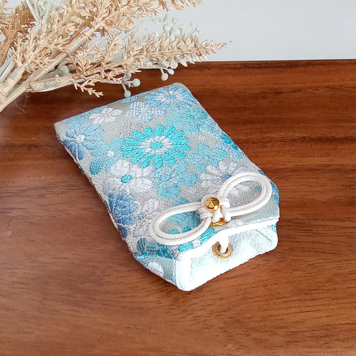 お守り袋 金欄 梅菊重ね(水色) セット売りもあります その他ケース 心