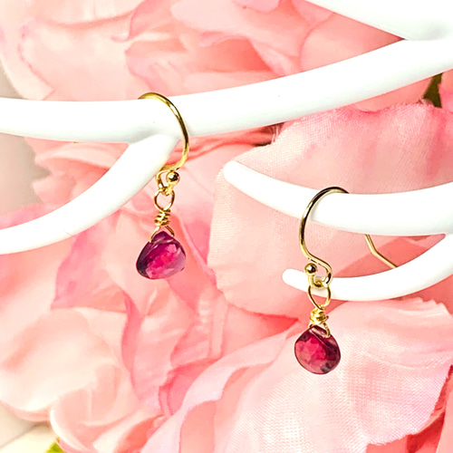 14kgf宝石質ロードライトガーネットピアス マロンカット 14kgfピアス  