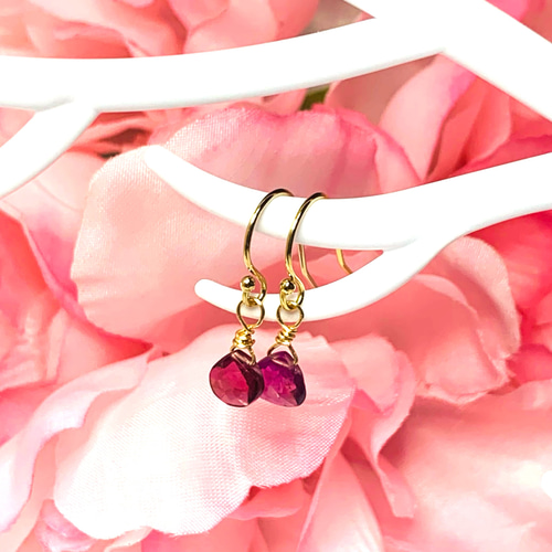 14kgf宝石質ロードライトガーネットピアス マロンカット 14kgfピアス  