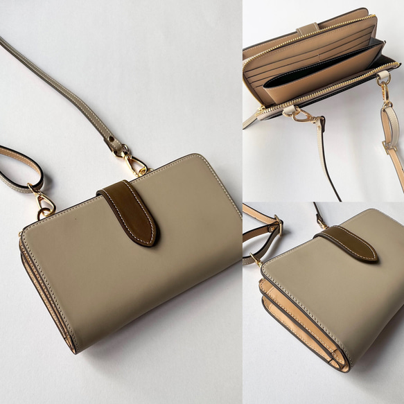本革 超軽量260グラム お財布ショルダーバッグ バイカラーL字型財布