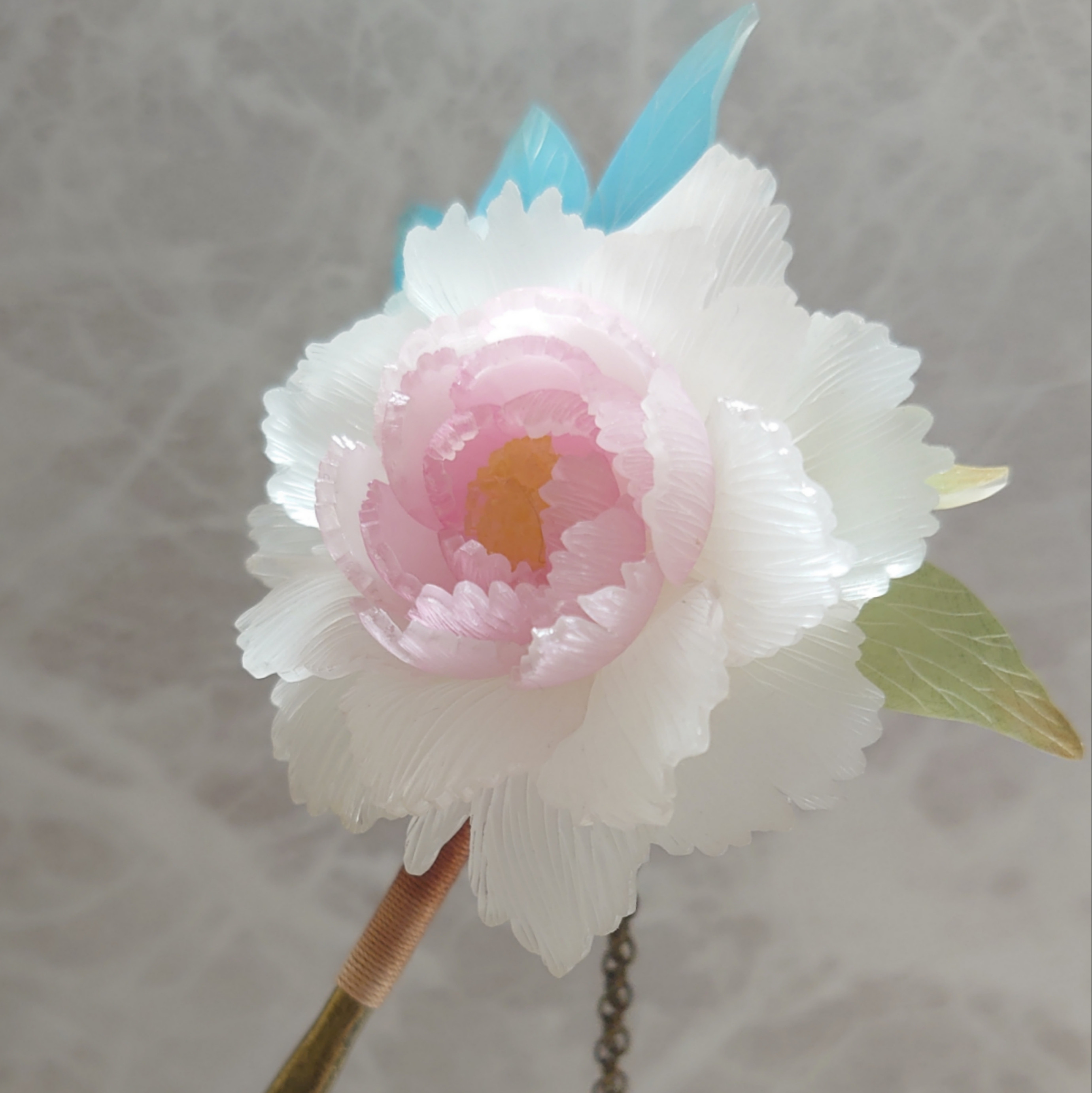 牡丹の花のかんざし(薄紅)一本軸