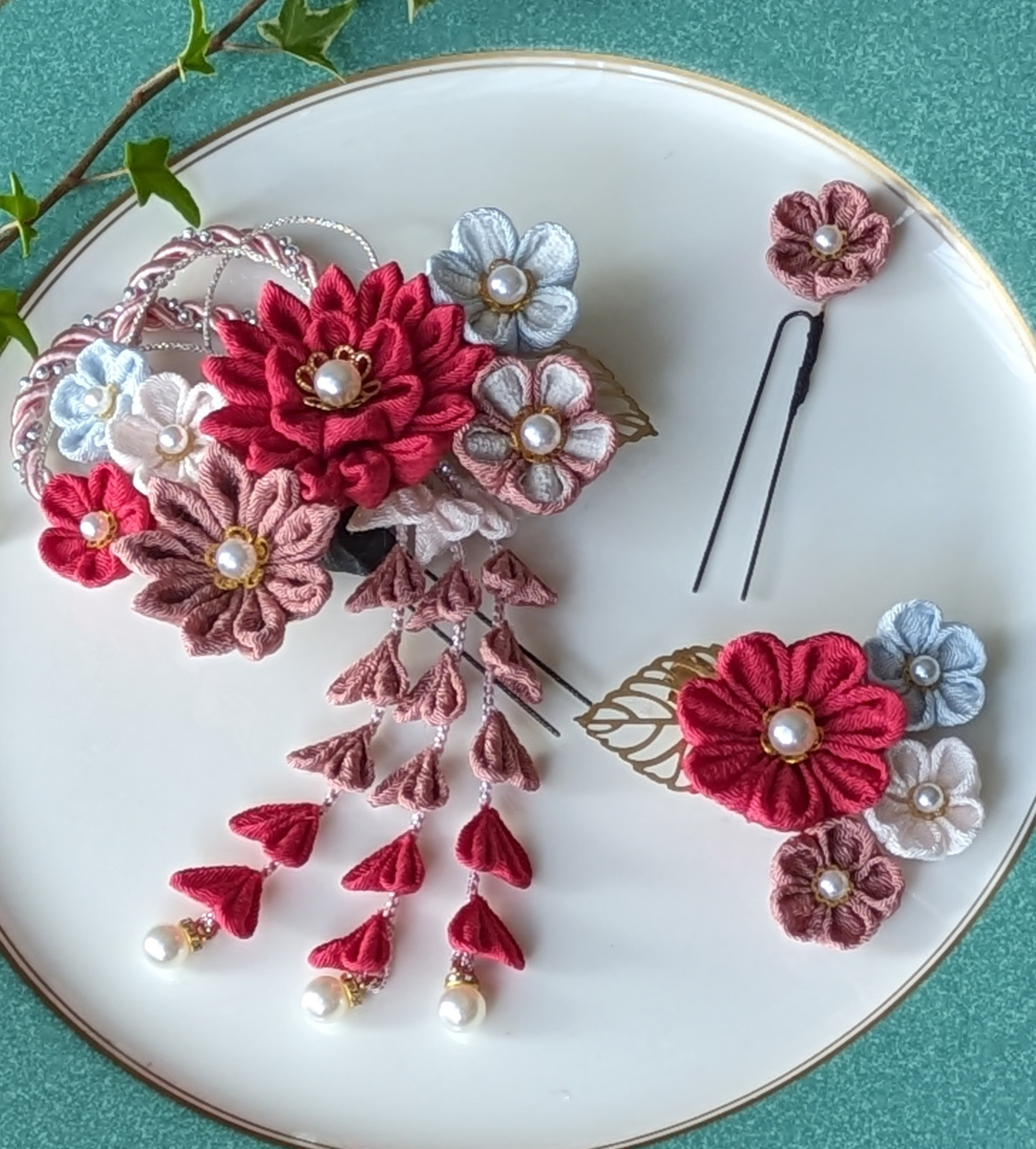 つまみ細工　髪飾り5点セット　和装  振袖    成人式   卒業式♪♪　　　[作品No166 ]