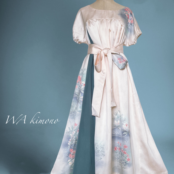 正絹ピンク 品格ワンピ 差し色ギャザーワンピース フォーマル 着物 