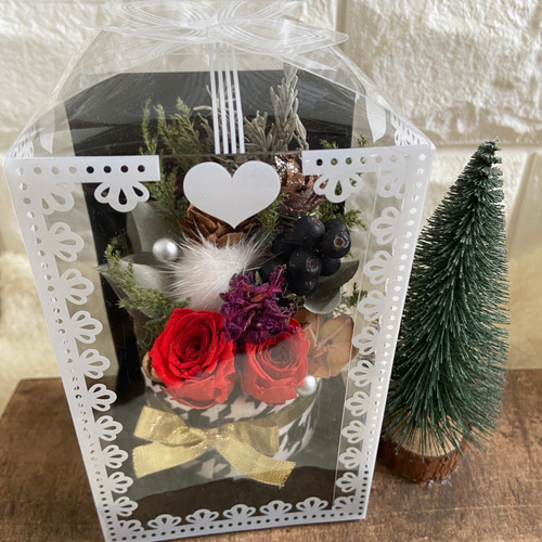 デコレーションケーキ型クリスマスアレンジ プリザーブドローズ