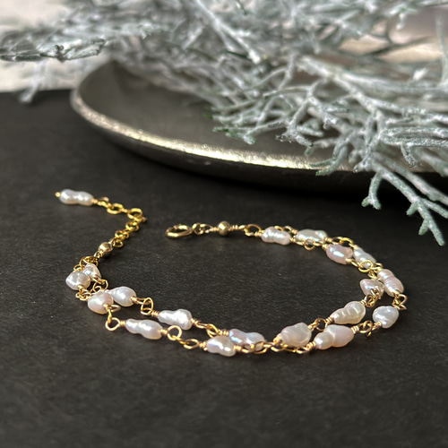 14kgf*小さな淡水ケシパールの2連ブレスレット ブレスレット marimello