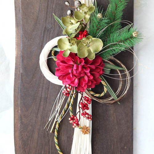新作 和モダン【ダリアと胡蝶蘭のお正月飾り】 ラタン結び 《オーナー