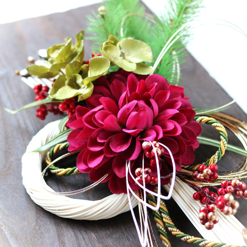 新作 和モダン【ダリアと胡蝶蘭のお正月飾り】 ラタン結び 《オーナー