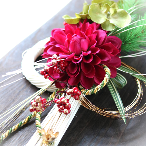 新作 和モダン【ダリアと胡蝶蘭のお正月飾り】 ラタン結び 《オーナー