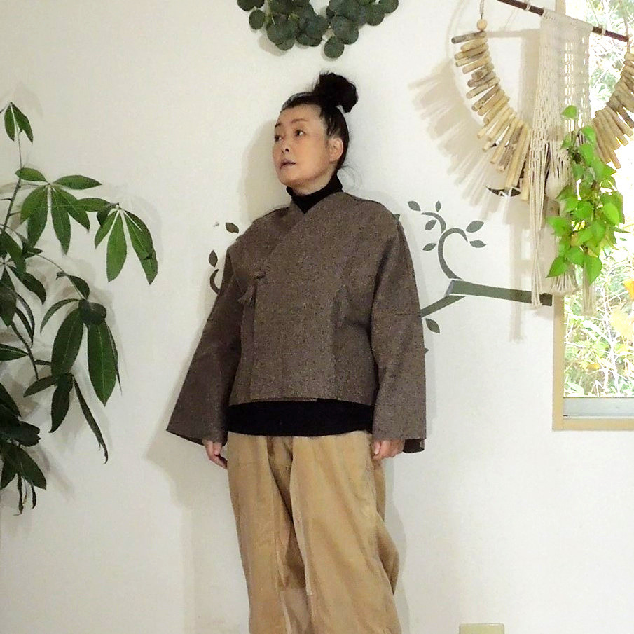 bighug 縮絨Burel羽織りジャケット●ブラウンベージュ