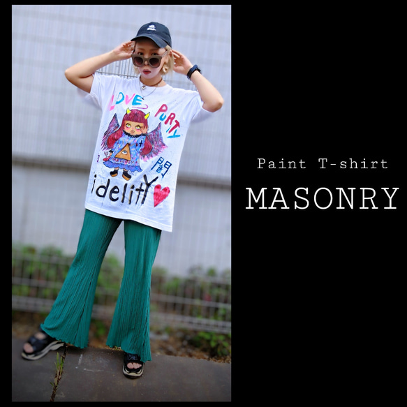 【オールシーズン着用可❥】1点物ペイントオーバーTシャツ/MASONRY【ユニセックス】 5枚目の画像