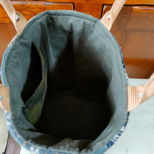 ミナペルホネンハギレのパッチワーク冬物バケツトートbag