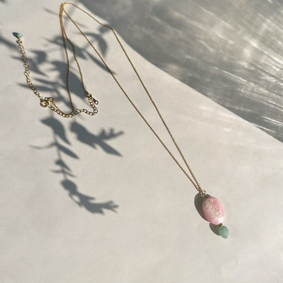 Soleil Levant / Pink oparl＋Emerald Necklace（14Kgf） 2枚目の画像