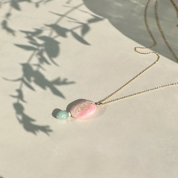 Soleil Levant / Pink oparl＋Emerald Necklace（14Kgf） 4枚目の画像