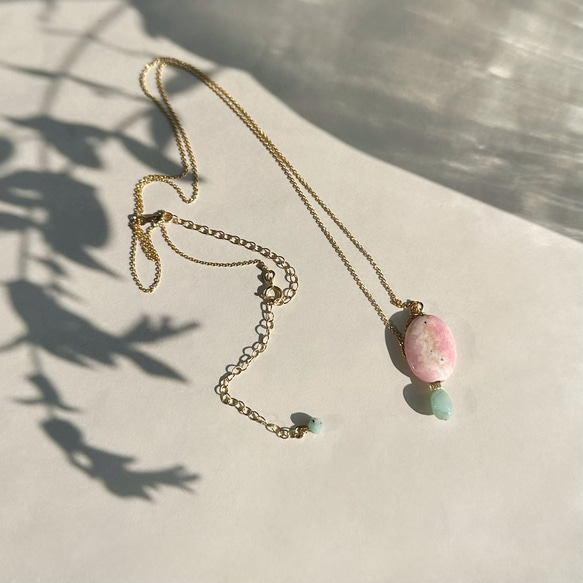 Soleil Levant / Pink oparl＋Emerald Necklace（14Kgf） 5枚目の画像