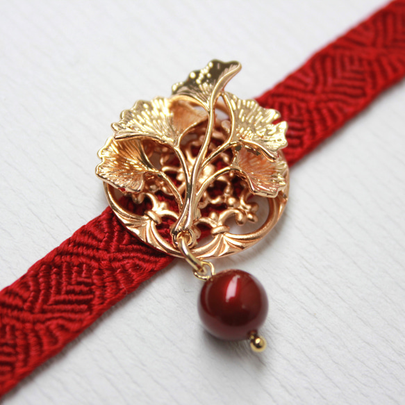 ●帯留/帯留め 銀杏 red 1枚目の画像